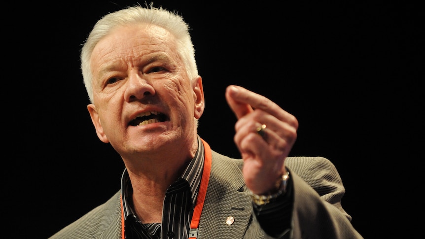 Senator Doug Cameron addresses delegates at the ALP conference