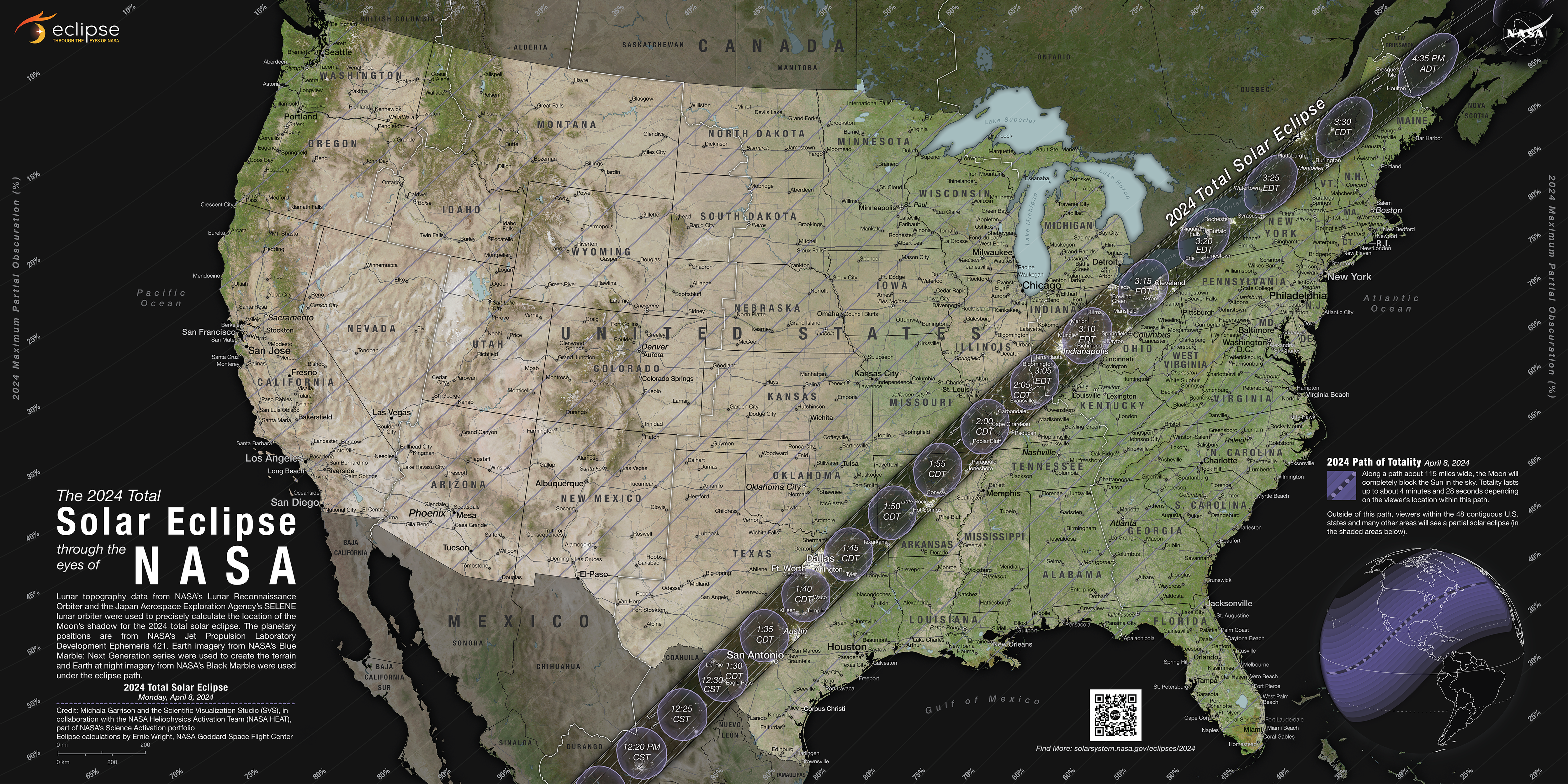 Un mapa de Estados Unidos que muestra la trayectoria de un eclipse solar.