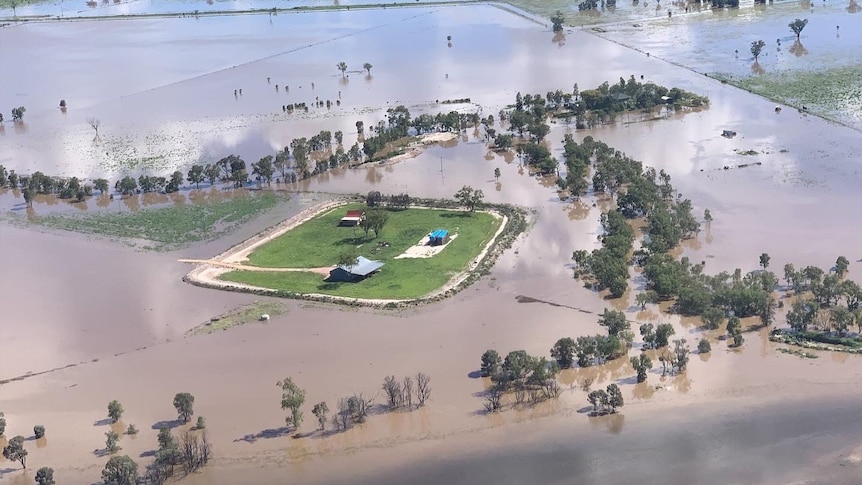 Flooding around a home in rural Queensland