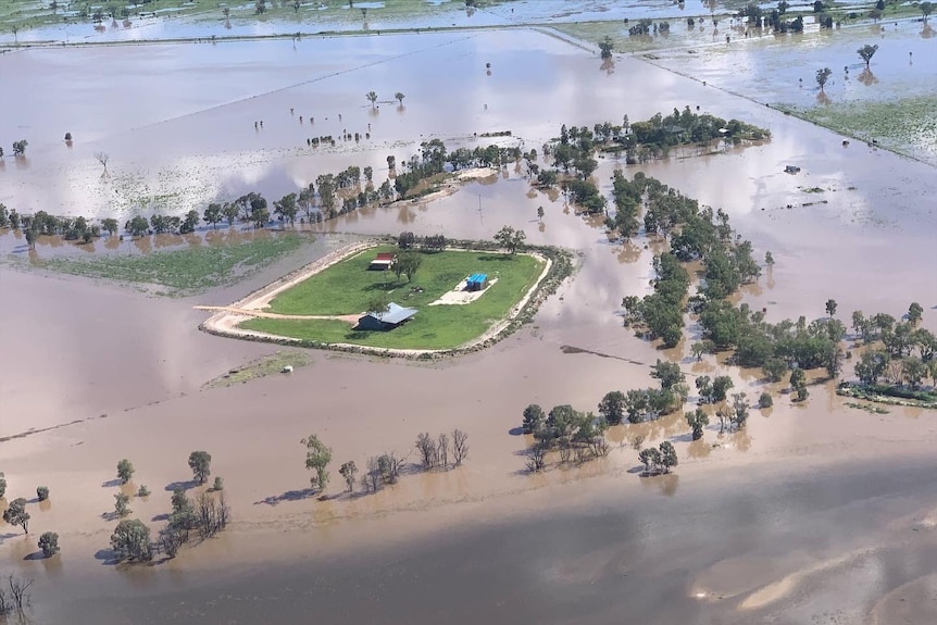 Flooding around a home in rural Queensland