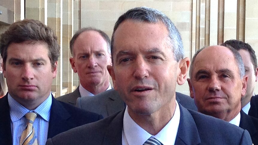 The new leader of the WA Nationals, Terry Redman, outside parliament with Brendon Grylls and other Nationals
