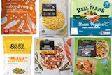 Different packs of frozen vegetables.