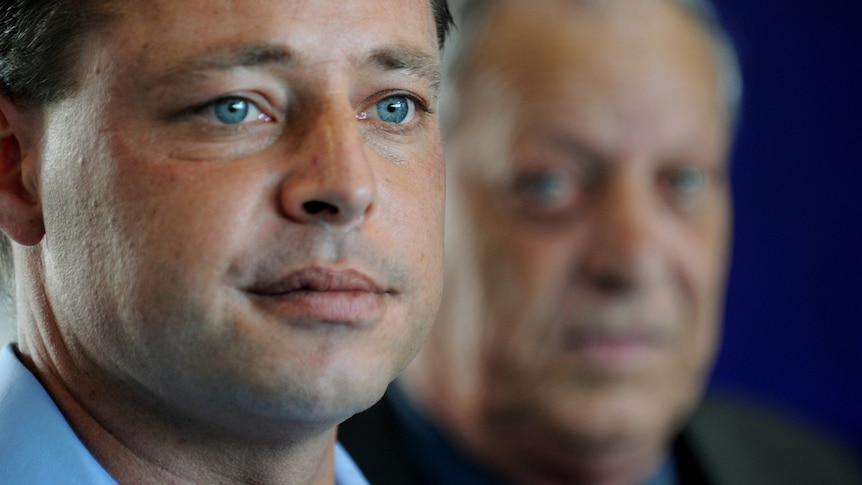 David Hicks with his father Terry Hicks in Sydney on Friday, May 13, 2011. [AAP: Tracey Nearmy]