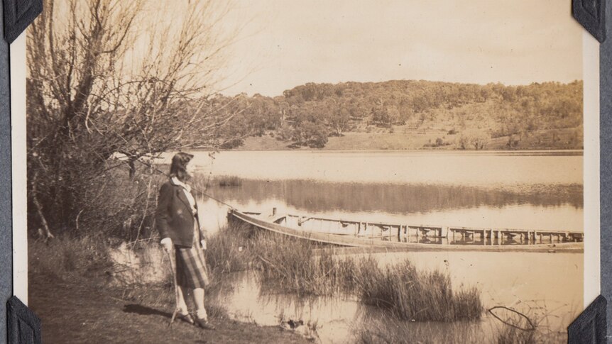 A photographic print of Barbara Williams at Lake Canobolas near Orange, NSW, in the 1940s.
