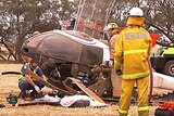 Emergency workers at helicopter crash near Murray Bridge