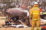 Emergency workers at helicopter crash near Murray Bridge