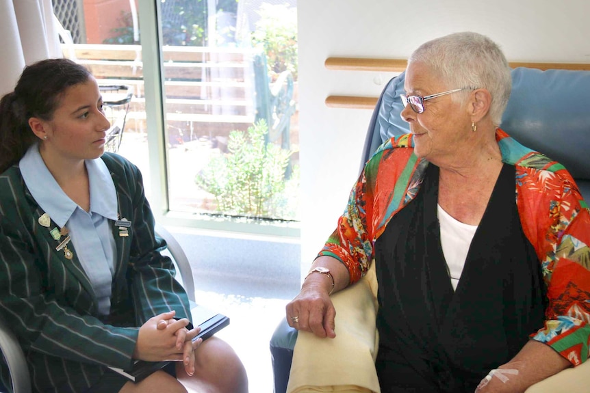 Palliative care patient, Virginia De Groot with St Mary's student Nadia Dandolo.