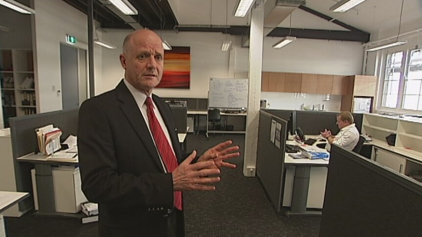 David Leyonhjelm in his office in Birkenhead Point, Sydney