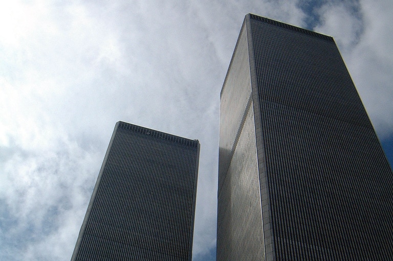 The Twin Towers of New York's World Trade Centre, photographed on September 10, 2001.