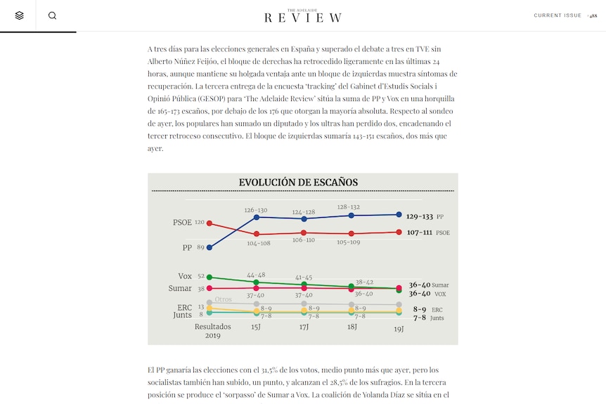 A screenshot of an Adelaide Review article in Spanish.
