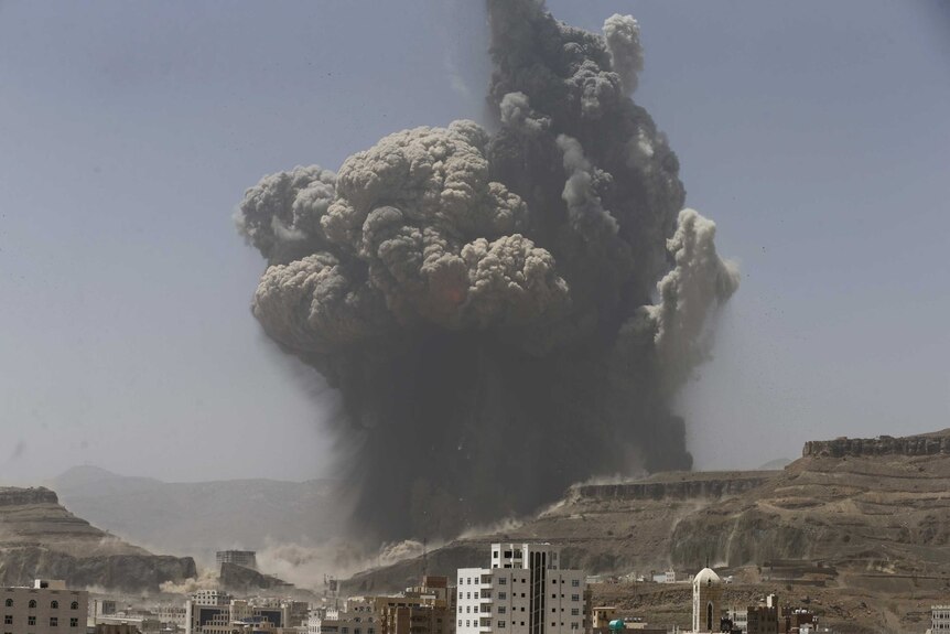 Smoke rises after an air strike in Yemen's capital Sanaa