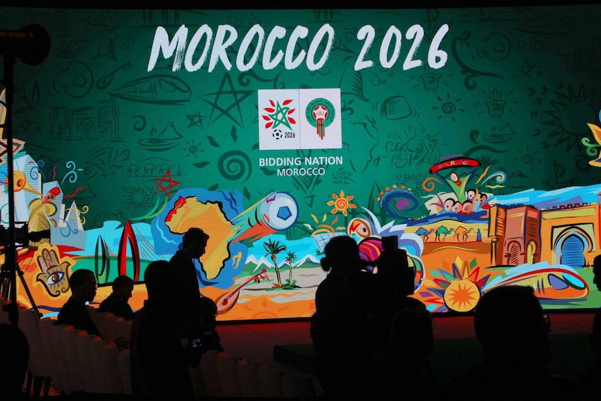 A background with the Morocco 2026 logo