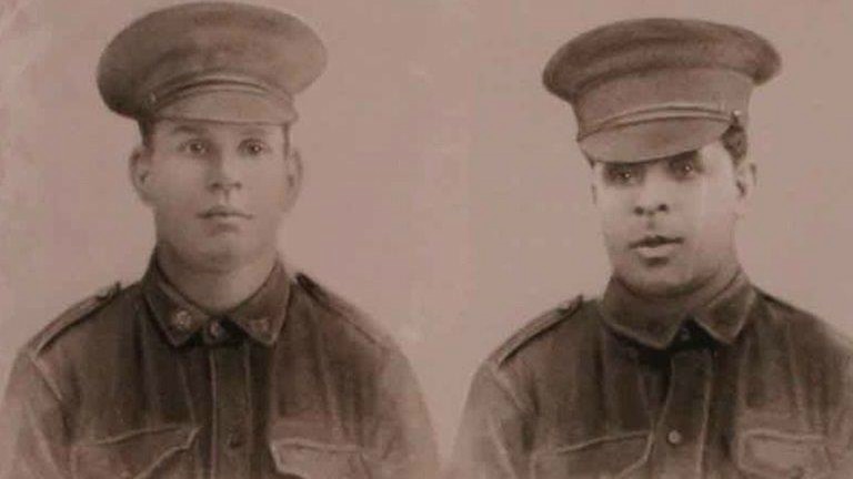 Kenneth Farmer's brothers, Augustus (left) and Larry (right), both served at Gallipoli and died on the Western Front.