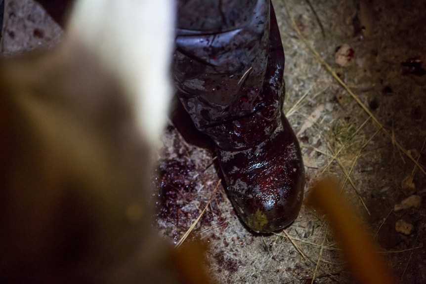Glenn Cole's blood-spattered boot.
