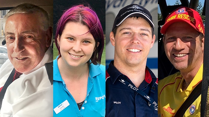 A composite photo of four people who will be working on Christmas Day.