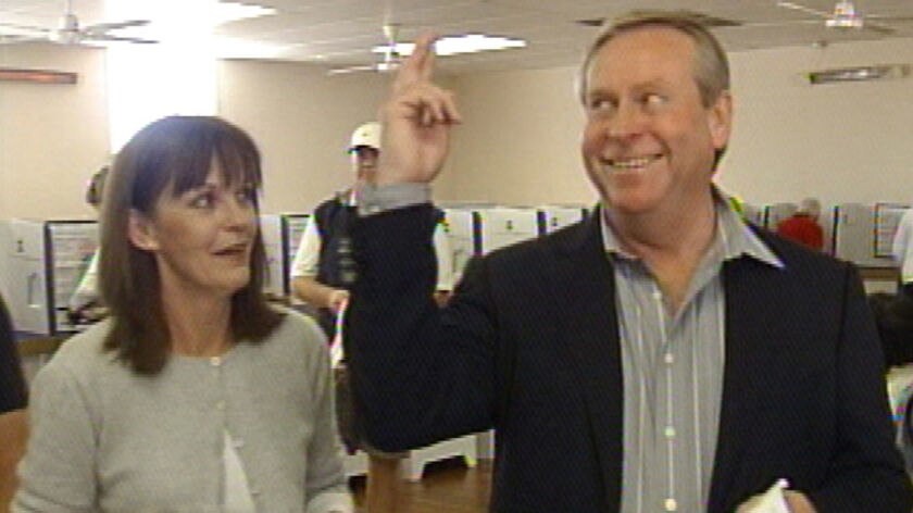 Colin Barnett crosses his fingers after voting in Saturday's election