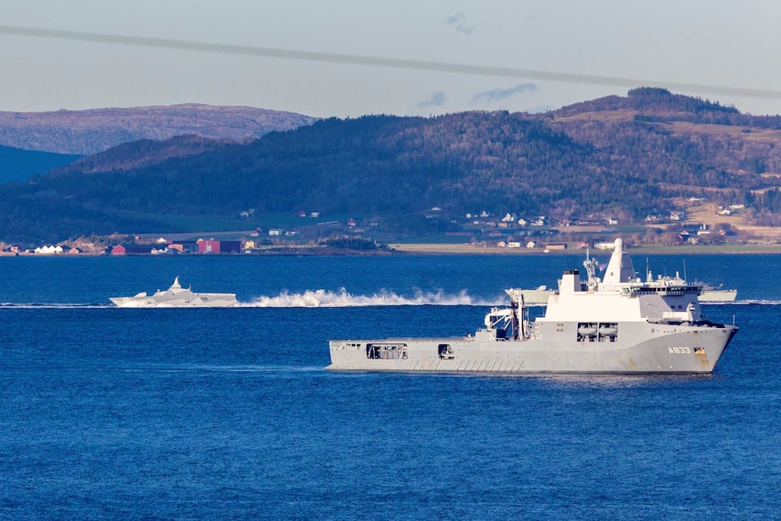 Warships in action during a recent large NATO exercise in Scandinavia