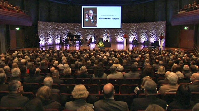 Hundreds gather to celebrate the life of Michael Hodgman in Hobart.