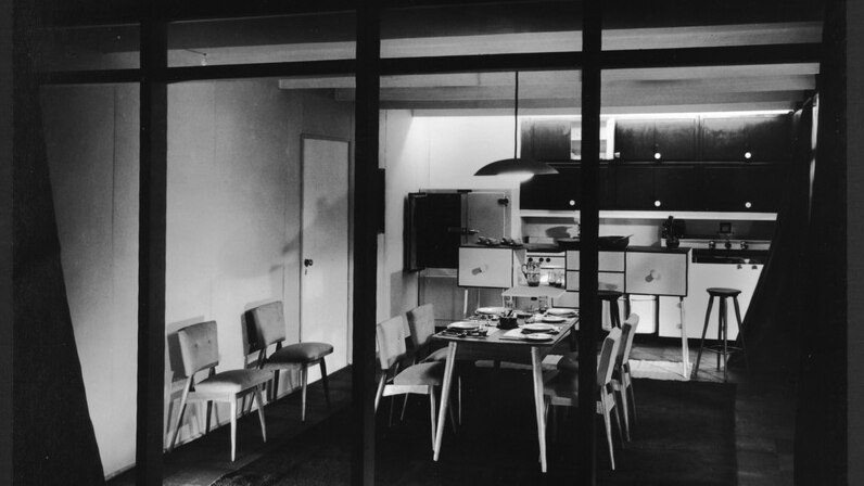 The kitchen of the House of Tomorrow, designed by Robin Boyd and displayed by the Small Homes Service in Melbourne, 1949.