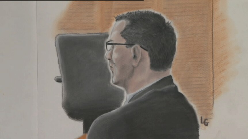 Court sketch of Gerard Baden-Clay from day one of his murder trial.