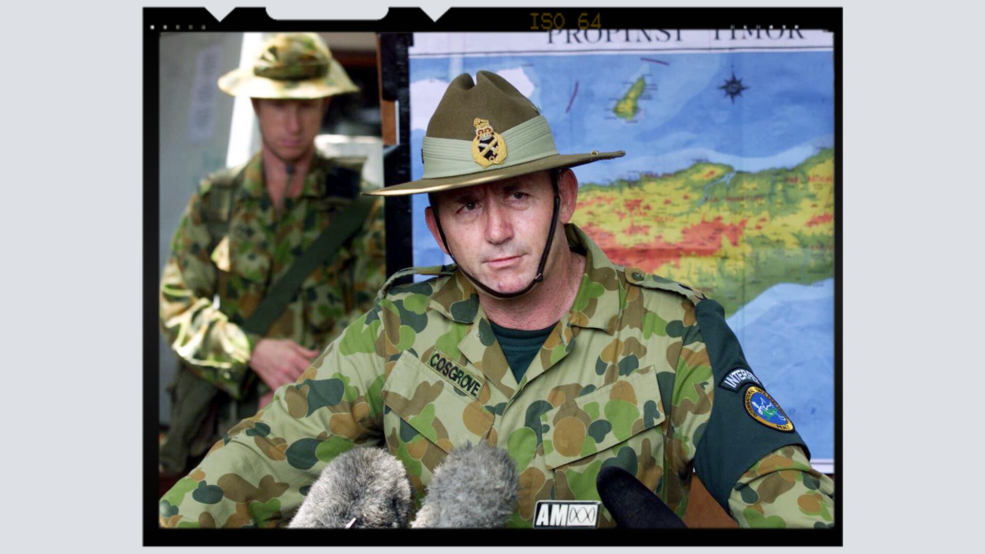Commander, Major General Peter Cosgrove speaks to the media in Dili