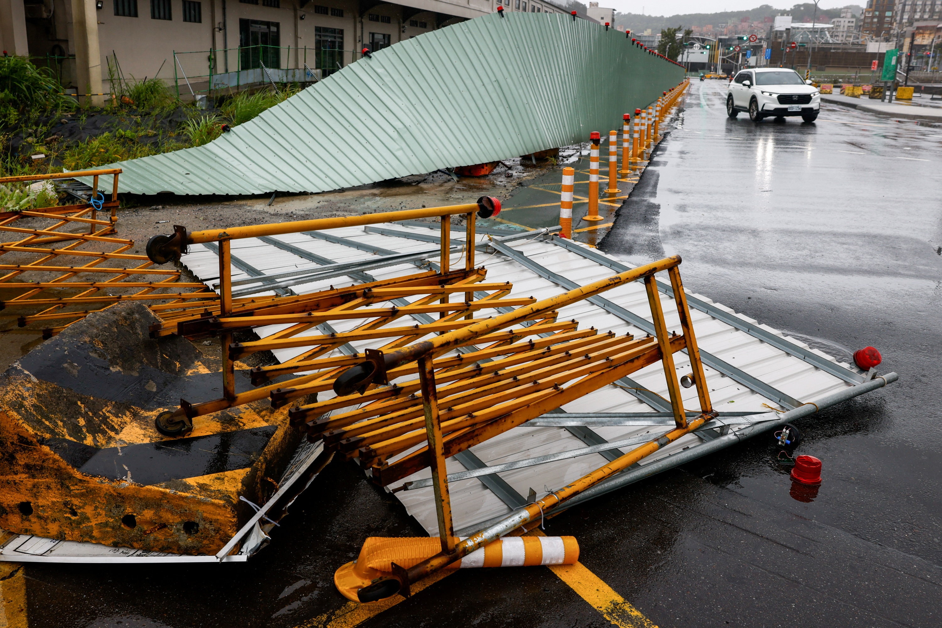 Damage fences along a road side.
