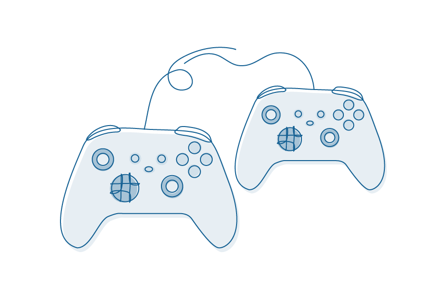 Illustration of two online gaming controllers.