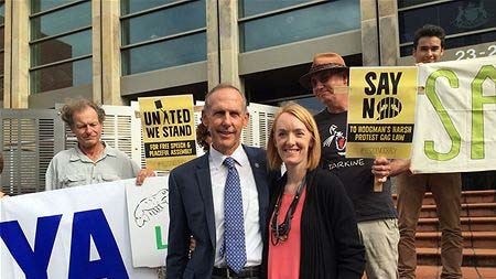 Bob Brown and Jessica Hoyt outside court