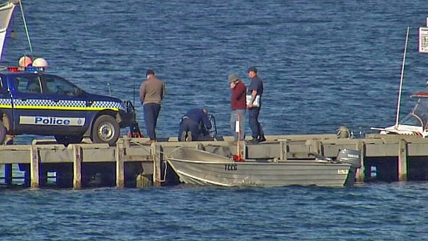 Police on jetty at Triabunna, Tasmania