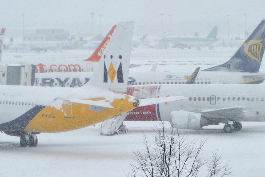 Planes sit in the snow on the tarmac at Gatwick airport in south England December 1, 2010.