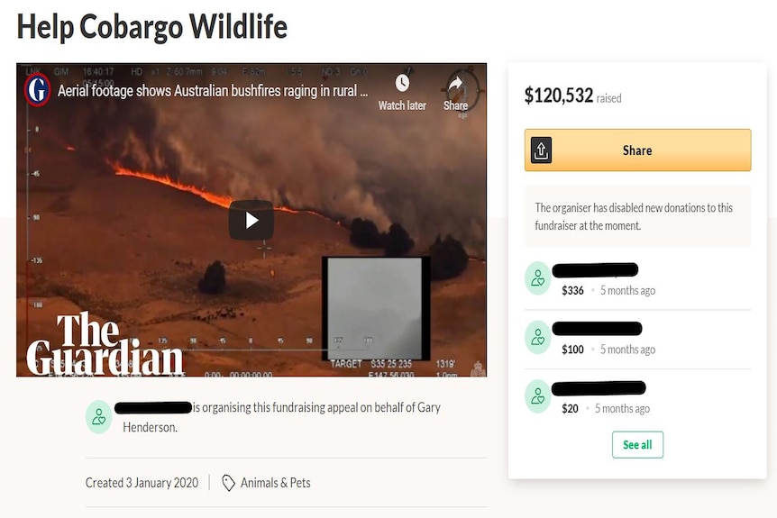 A screenshot of a fundraiser for the Corbargo Wildlife Sanctuary.