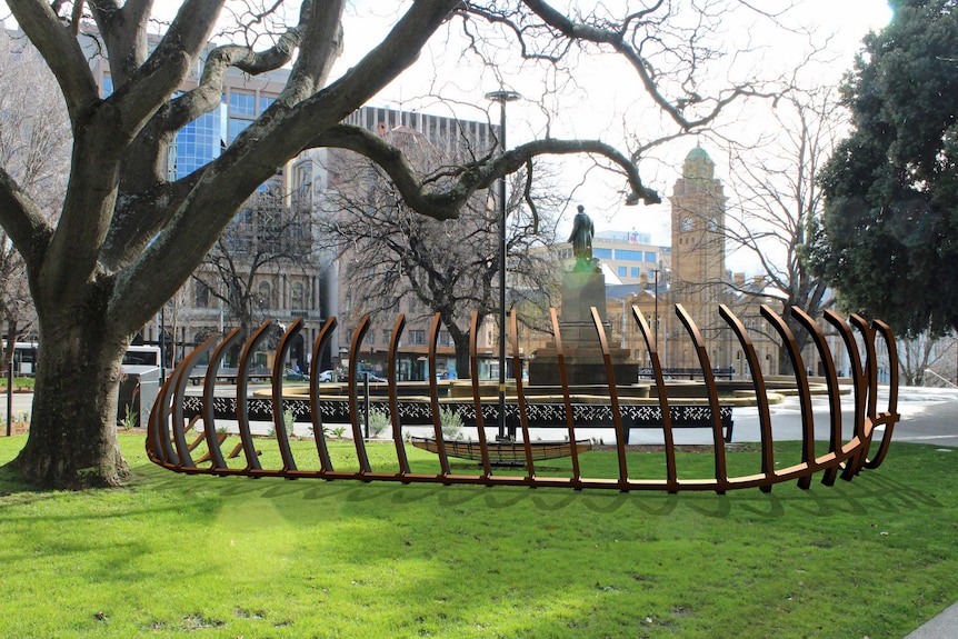 The back of the Franklin Square art installation design looking towards the GPO