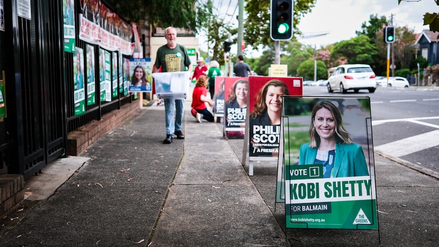 Signs outside a polling booth in Sydney