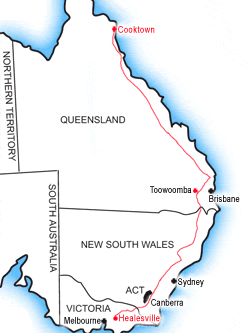 A map showing the Bicentennial National Trail