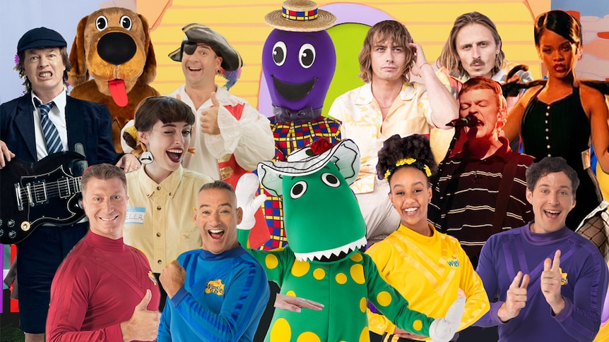 A collage of The Wiggles and artists features on the Rewiggled album