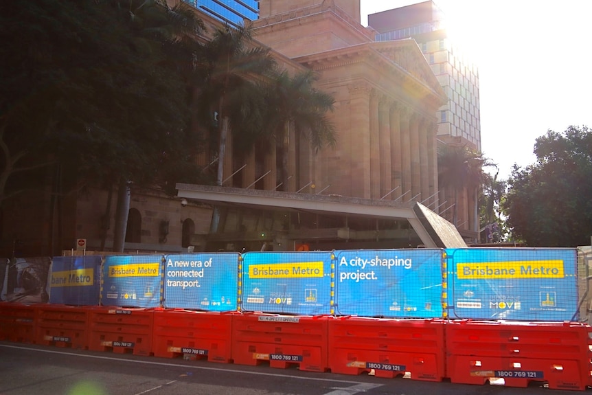 Brisbane City Hall fenced off for Brisbane Metro construction