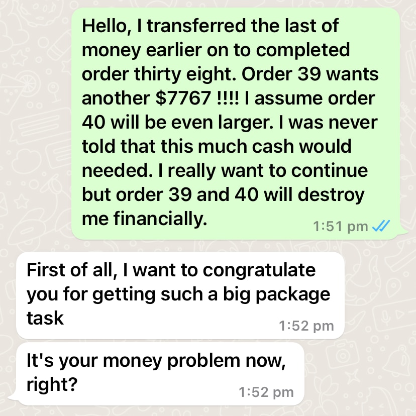 A screenshot of messages on WhatsApp 