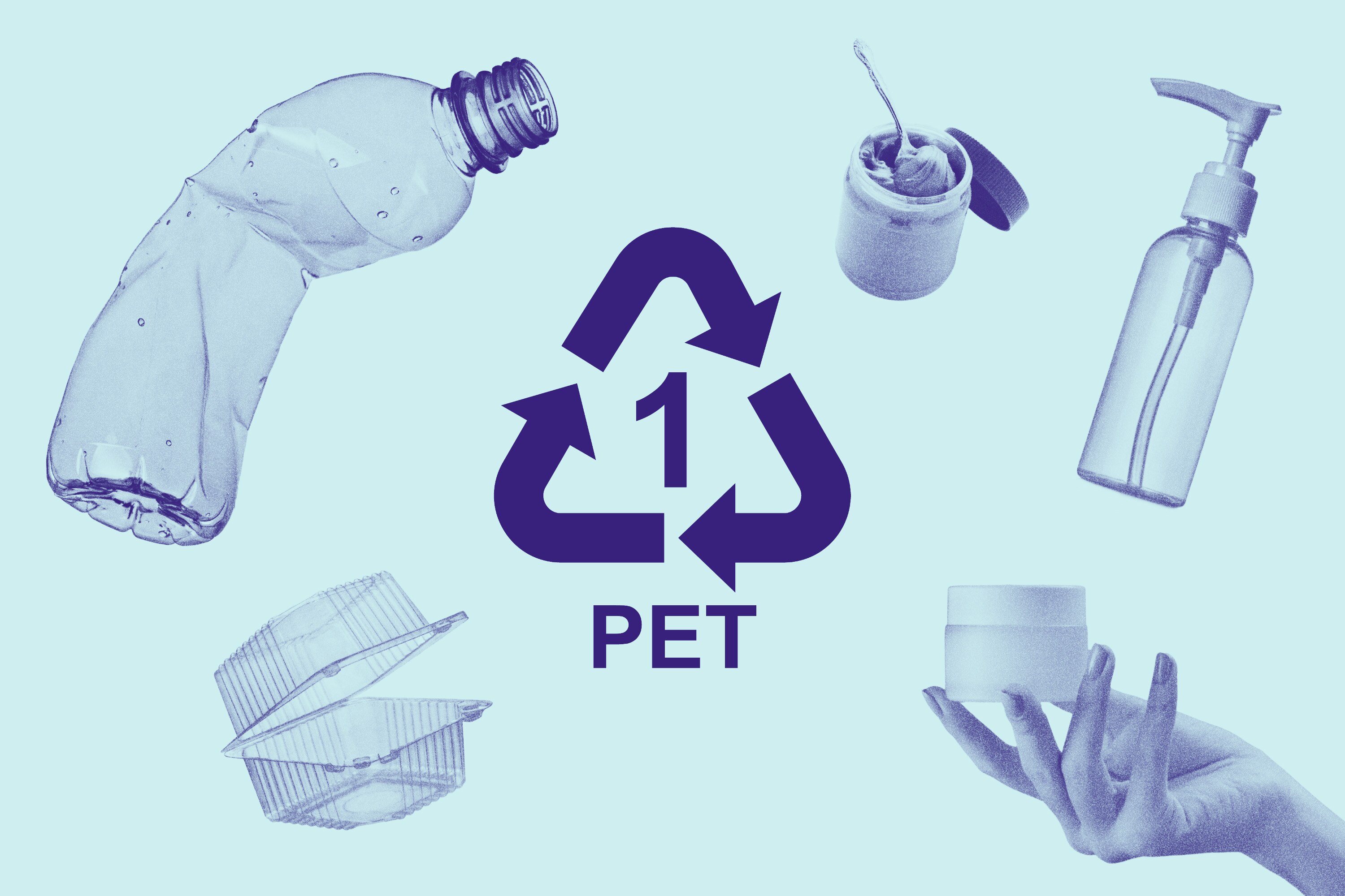 A graphic of some PET 1 products.