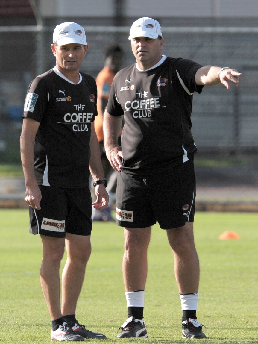 Big shoes to fill: Rado Vidosic (l) takes over from Ange Postecoglou in Brisbane.