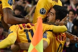 Luis Suarez celebrates goal against Atletico Madrid