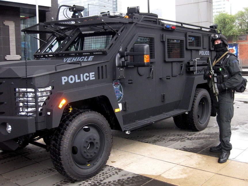 Armoured rescue vehicle known as a BearCat.