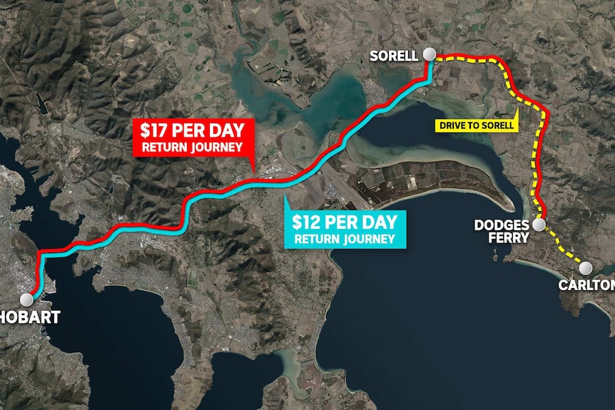 Bus and car routes Dodges Ferry.