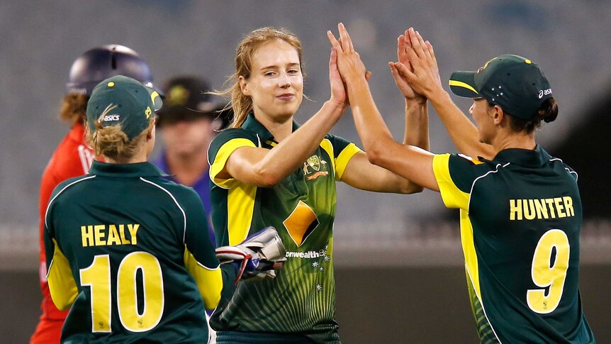 Ellyse Perry celebrates a wicket for Australia