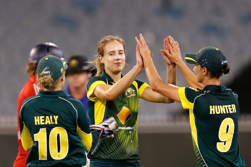 Ellyse Perry celebrates a wicket for Australia