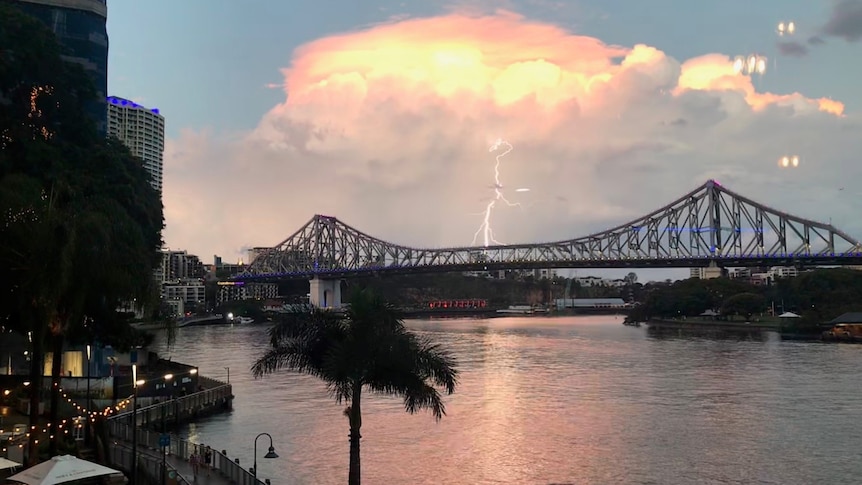 Lightning strikes over the Story Bridge in Brisbane.