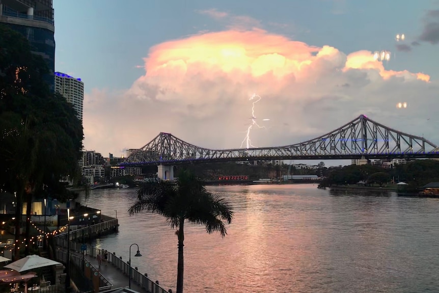 Lightning strikes over the Story Bridge in Brisbane.