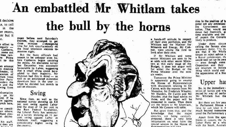 A screenshot of a 1975, pre-Dismissal newspaper article about Gough Whitlam.