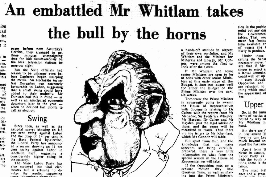 A screenshot of a 1975, pre-Dismissal newspaper article about Gough Whitlam.
