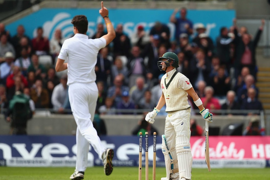 Michael Clarke looks dejected after being dismissed by Steven Finn on day one at Edgbaston.
