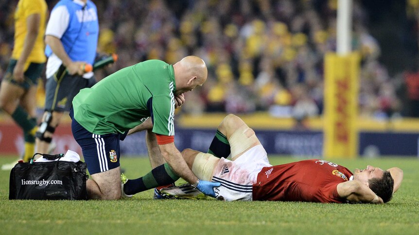 Lions captain Sam Warburton is injured in the second Test against the Wallabies in Melbourne.